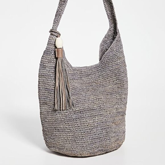 NWT Mar Y Sol Dove Gray Augusta Woven Raffia Shoulder Bag Tote Beach Bag - Picture 3 of 8